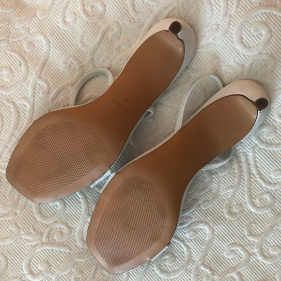 ZARA White 100% Leather Croco Kitten Heel Sandals 40 9 Worn Once - Picture 5 of 6